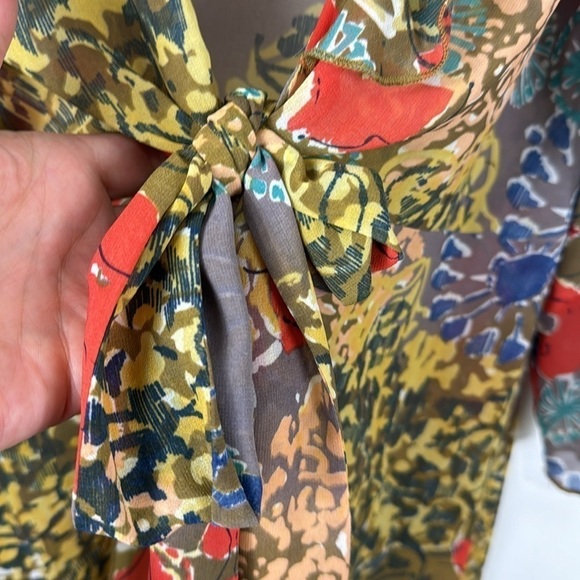 Cabi Shakespeare Floral Kimono Women's S Gray Multi Floral Chiffon Tie Front 360 - Picture 5 of 11